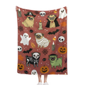 Halloween-Themed Pug Pattern Blanket | Perfect for Home Decoration, Sofa Layering, Bed Cover, and Halloween Parties, Adding Festive Atmosphere to Your Space with Cute Pugs in Pirate, Vampire, Mummy De