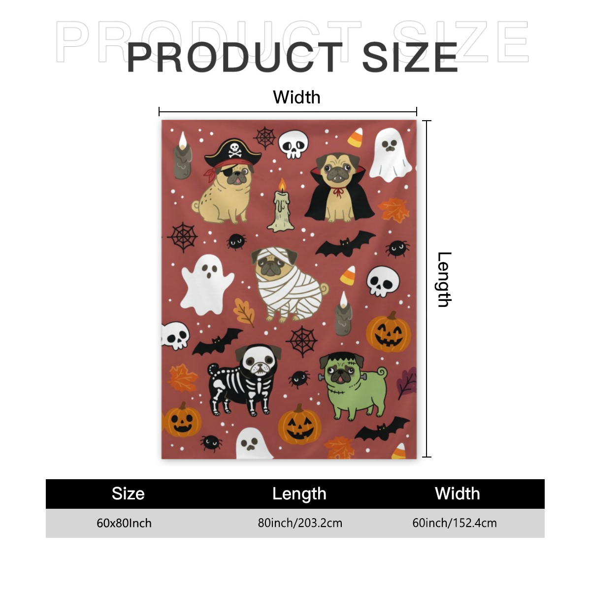 Halloween-Themed Pug Pattern Blanket | Perfect for Home Decoration, Sofa Layering, Bed Cover, and Halloween Parties, Adding Festive Atmosphere to Your Space with Cute Pugs in Pirate, Vampire, Mummy De