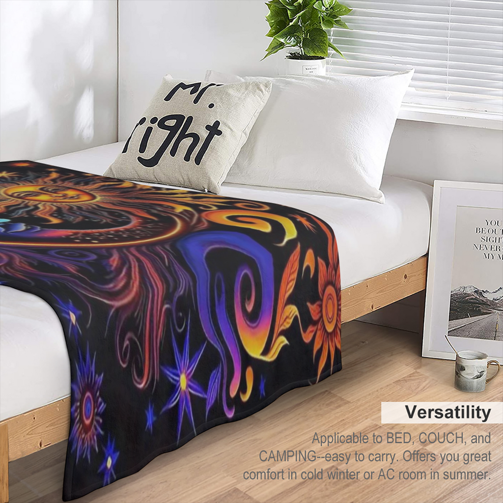 1pc Cozy Sun God Pattern Flannel Blanket - Soft, Warm, and Plush for Ultimate Comfort - Perfect for Living Room, Bedroom, Travel, and Home Dec