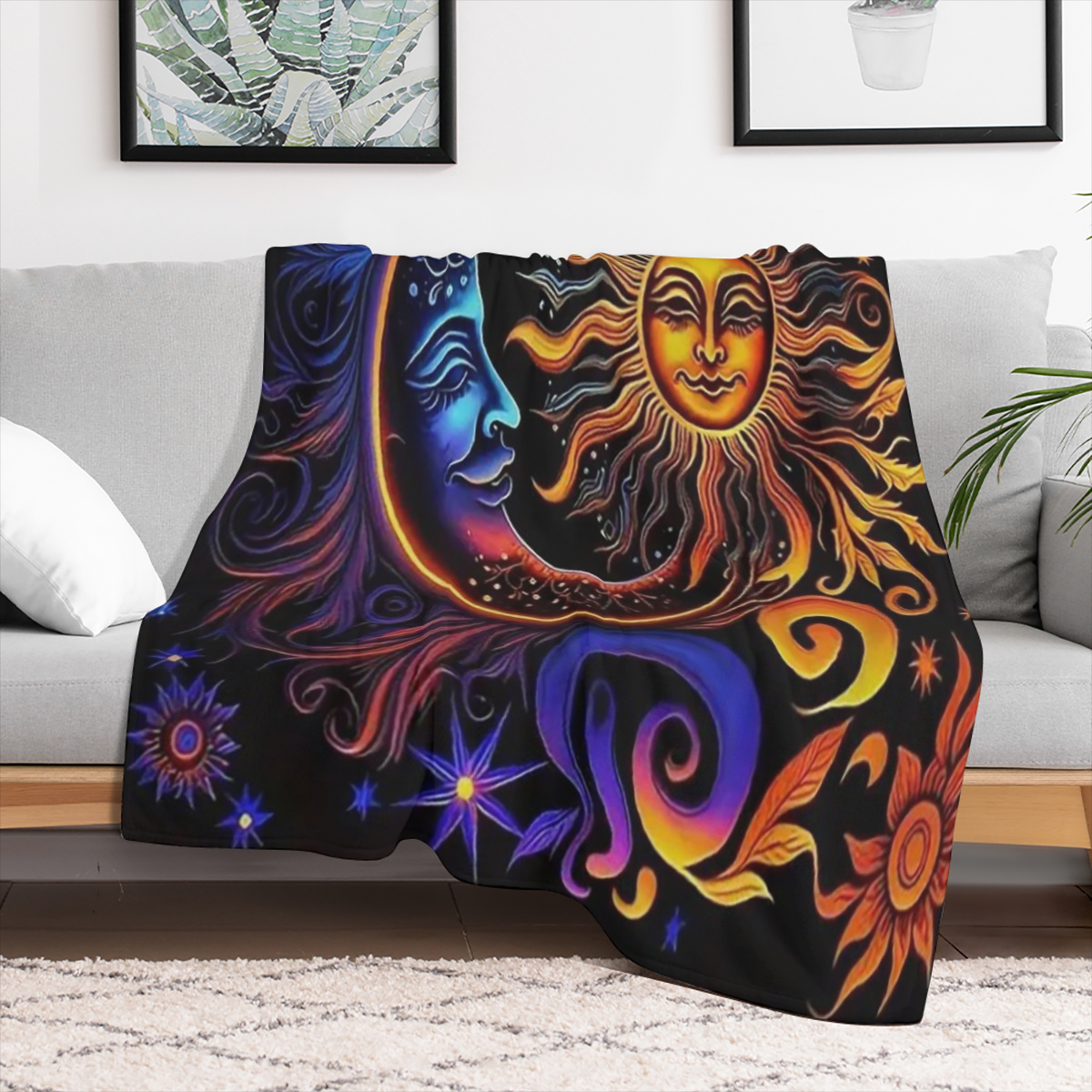 1pc Cozy Sun God Pattern Flannel Blanket - Soft, Warm, and Plush for Ultimate Comfort - Perfect for Living Room, Bedroom, Travel, and Home Dec
