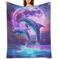 1pc Cozy Flanel Blanket, Comfortable Leaping Dolphin Design for Camping Sofa Bed and Couch Office, Suitable for Gift in All Seasons