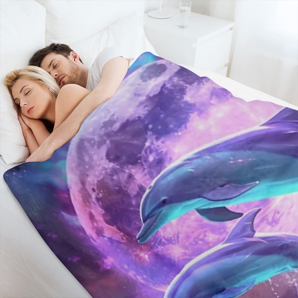 1pc Cozy Flanel Blanket, Comfortable Leaping Dolphin Design for Camping Sofa Bed and Couch Office, Suitable for Gift in All Seasons