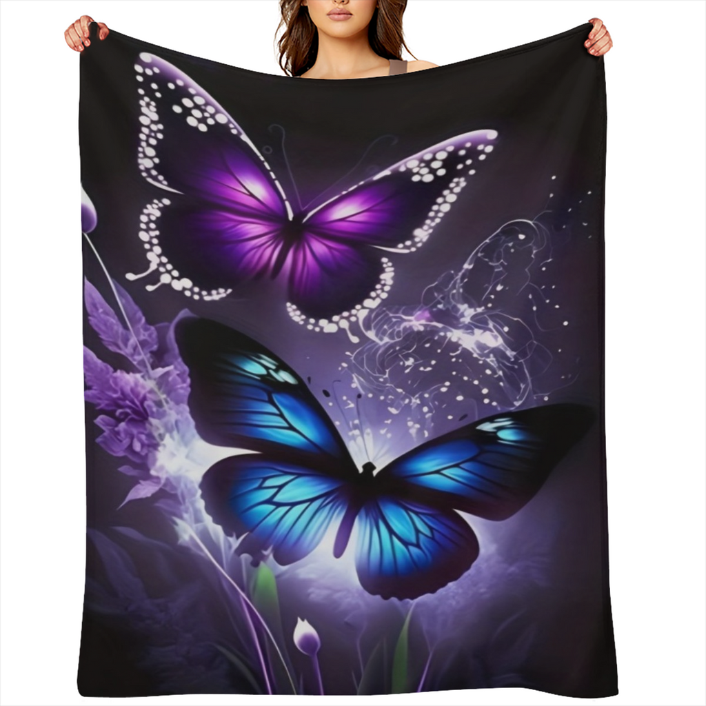 1PC butterfly pattern comfortable and soft flannel blanket for baseball enthusiasts, contemporary style blanket, outdoor blanket, travel camping blanket, sofa blanket, office home decoration, birthday