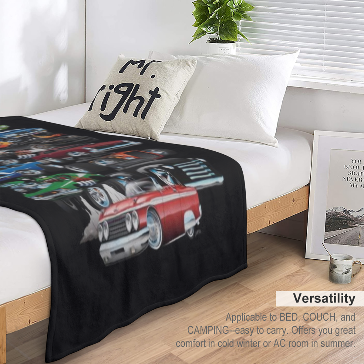 A soft and comfortable sports car print blanket for travel sofas beds and home decor - the perfect birthday or holiday gift for boys and teens - available all season