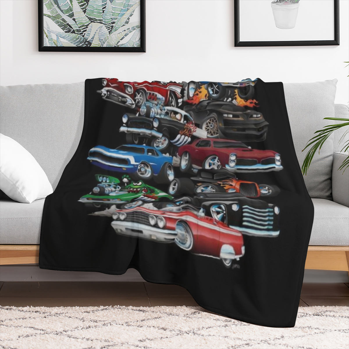 A soft and comfortable sports car print blanket for travel sofas beds and home decor - the perfect birthday or holiday gift for boys and teens - available all season