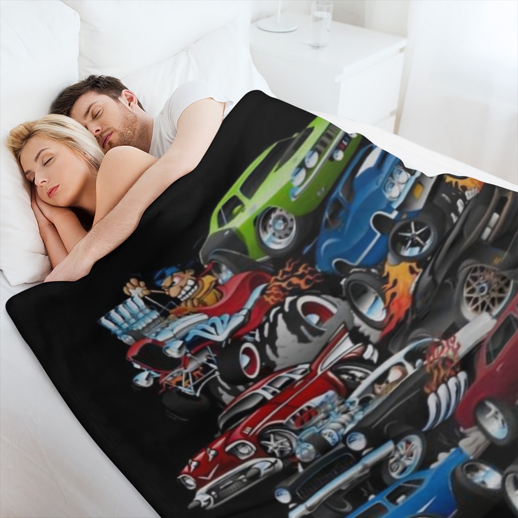 A soft and comfortable sports car print blanket for travel sofas beds and home decor - the perfect birthday or holiday gift for boys and teens - available all season