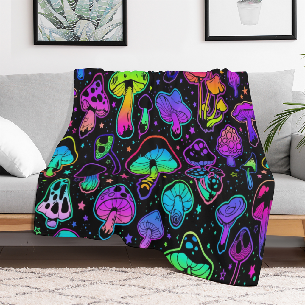 1pc Cozy Mushroom Soft Blanket - Ultra- Lightweight, Warm, and Plush Flannel Throw for Sofa, Bed, Travel, Camping, Living Room, Office, Couch, Chair, and Bed - Digital Printing Fleece Blanket with Sof