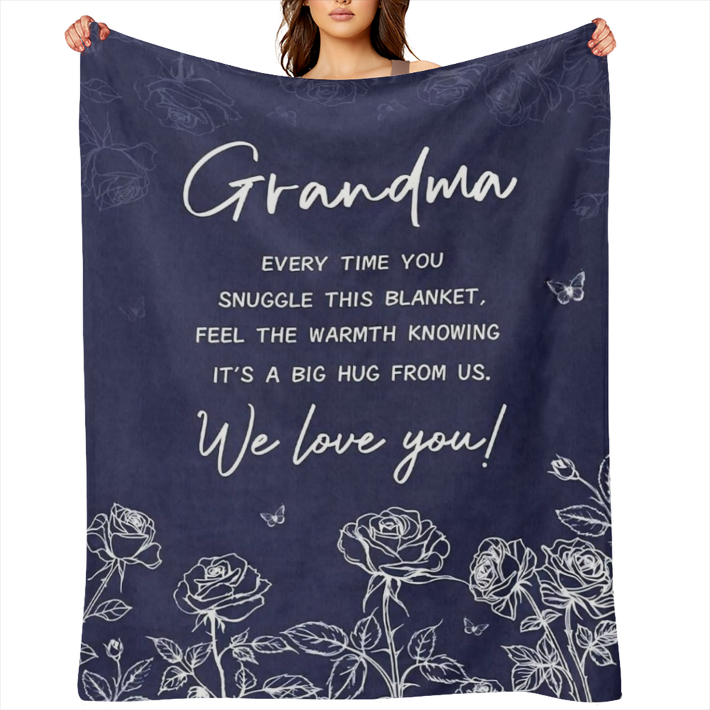 1 Set 130.05x150.11 cm Polyester Fluffy Blanket with Grandma Message ValentineS Day Sports Theme Cozy Gift for Grandma Birthday Present All-Season Machine Washable Anti-Tear Space-Themed Embroidered T