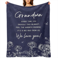 1 Set 130.05x150.11 cm Polyester Fluffy Blanket with Grandma Message ValentineS Day Sports Theme Cozy Gift for Grandma Birthday Present All-Season Machine Washable Anti-Tear Space-Themed Embroidered T