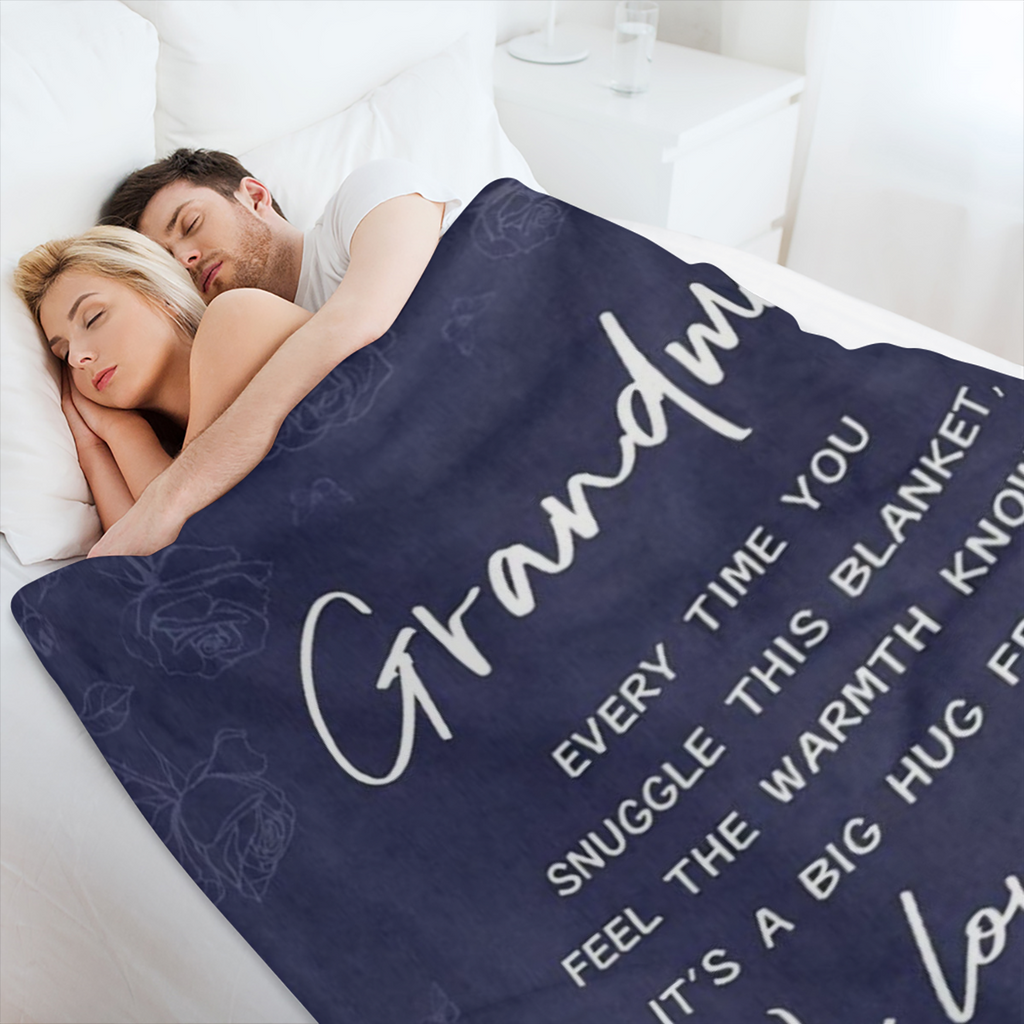 1 Set 130.05x150.11 cm Polyester Fluffy Blanket with Grandma Message ValentineS Day Sports Theme Cozy Gift for Grandma Birthday Present All-Season Machine Washable Anti-Tear Space-Themed Embroidered T