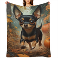 1pc Cozy Flannel Blanket with Charming Chihuahua Design - Soft, Multifunctional Throw for Outdoor Adventures, Home Decor, and Holiday Celebrations (Autumn-Themed)
