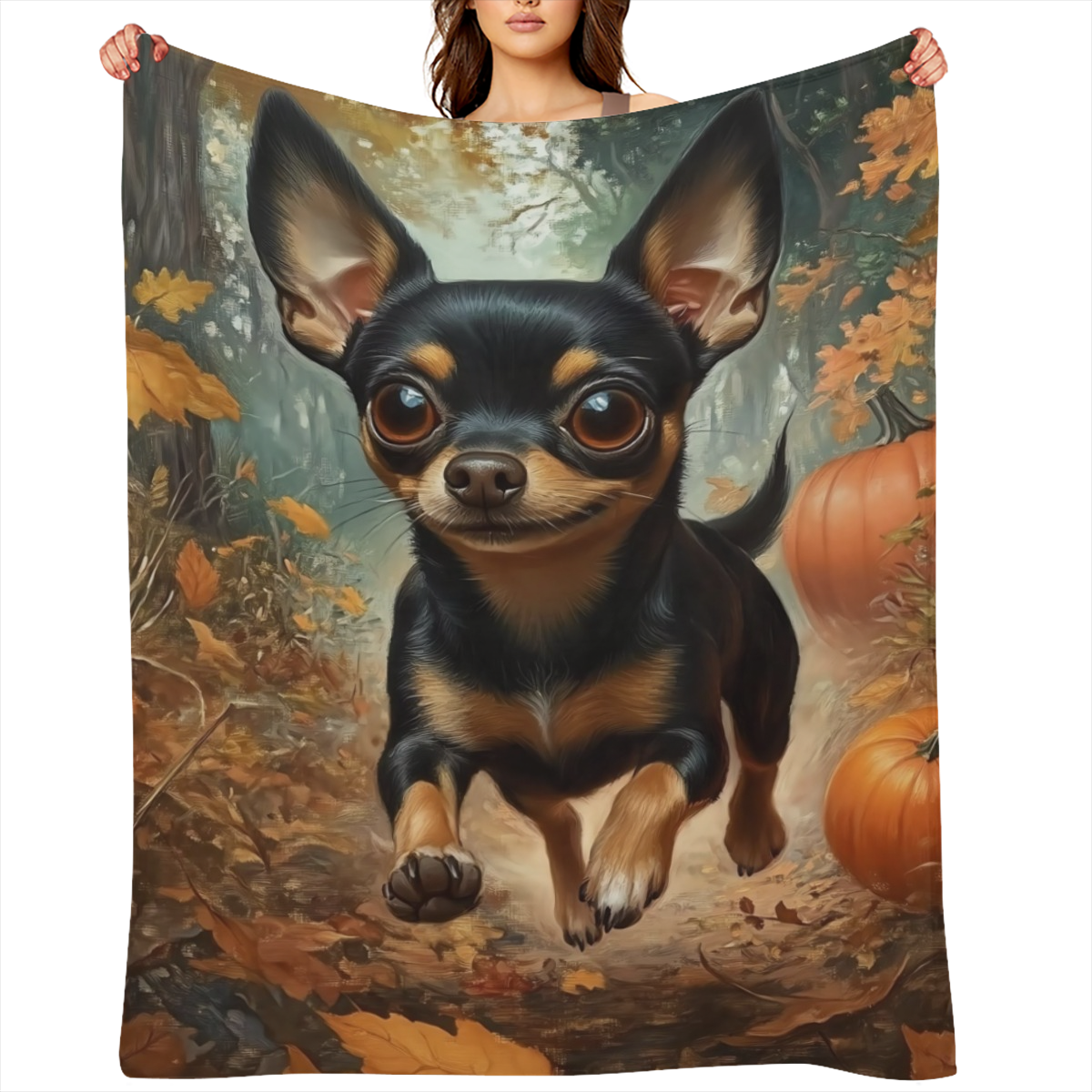1pc Cozy Flannel Blanket with Charming Chihuahua Design - Soft, Multifunctional Throw for Outdoor Adventures, Home Decor, and Holiday Celebrations (Autumn-Themed)