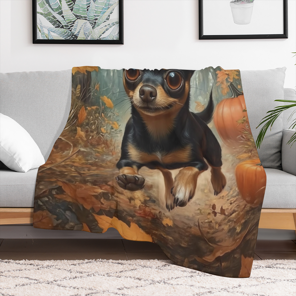 1pc Cozy Flannel Blanket with Charming Chihuahua Design - Soft, Multifunctional Throw for Outdoor Adventures, Home Decor, and Holiday Celebrations (Autumn-Themed)