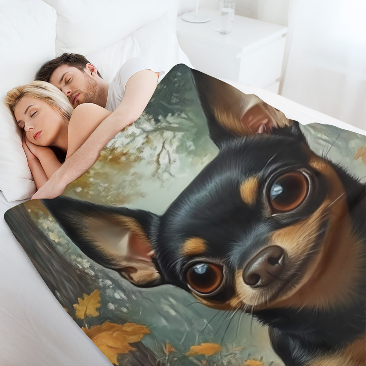 1pc Cozy Flannel Blanket with Charming Chihuahua Design - Soft, Multifunctional Throw for Outdoor Adventures, Home Decor, and Holiday Celebrations (Autumn-Themed)