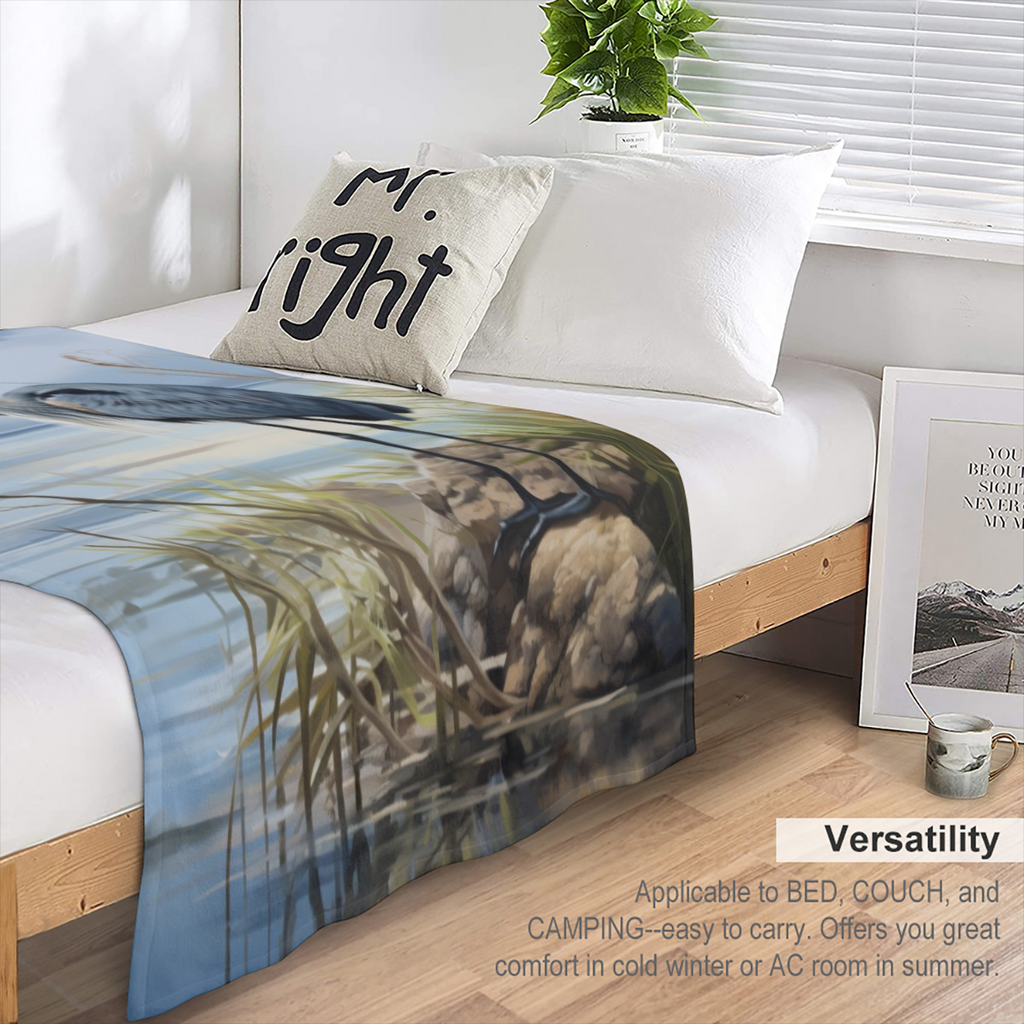 Abstract Heron Blanket Gifts for Adults Boys, Rustic Coastal Wild Birds Seaside Flannel Throw Blankets Soft Comfy Lightweight for Home Decor Couch Bed- 280GSM