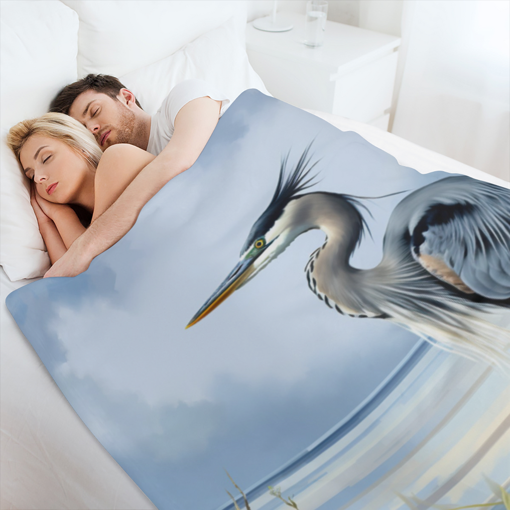 Abstract Heron Blanket Gifts for Adults Boys, Rustic Coastal Wild Birds Seaside Flannel Throw Blankets Soft Comfy Lightweight for Home Decor Couch Bed- 280GSM