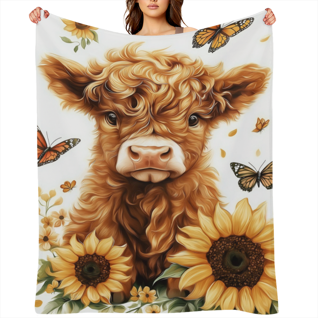 1pc Cozy Highland Cow Print Flannel Throw Blanket - Soft, Warm, Versatile for Couch, Bed, Office, Travel, and Gift Giving ( Multi- Purpose All Season)