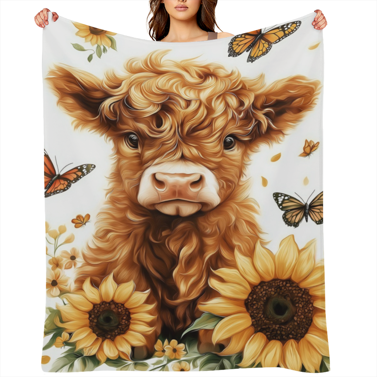 1pc Cozy Highland Cow Print Flannel Throw Blanket - Soft, Warm, Versatile for Couch, Bed, Office, Travel, and Gift Giving ( Multi- Purpose All Season)