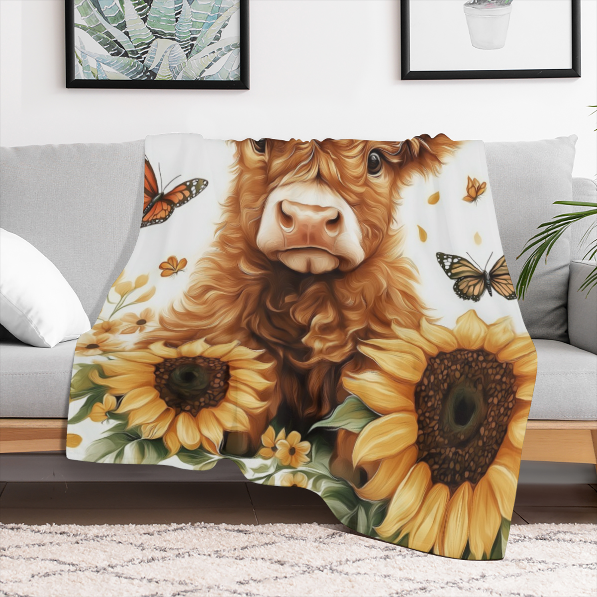 1pc Cozy Highland Cow Print Flannel Throw Blanket - Soft, Warm, Versatile for Couch, Bed, Office, Travel, and Gift Giving ( Multi- Purpose All Season)