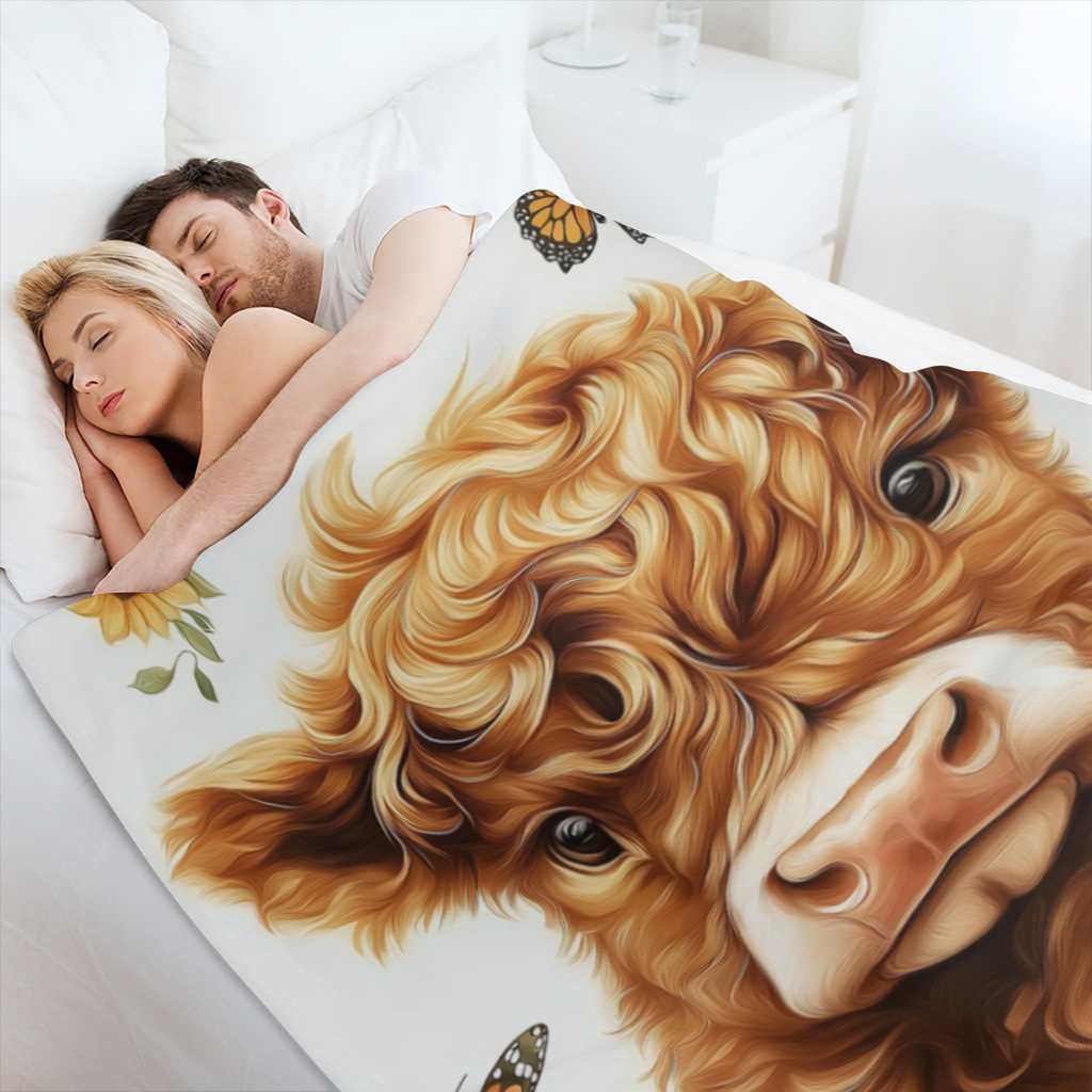 1pc Cozy Highland Cow Print Flannel Throw Blanket - Soft, Warm, Versatile for Couch, Bed, Office, Travel, and Gift Giving ( Multi- Purpose All Season)