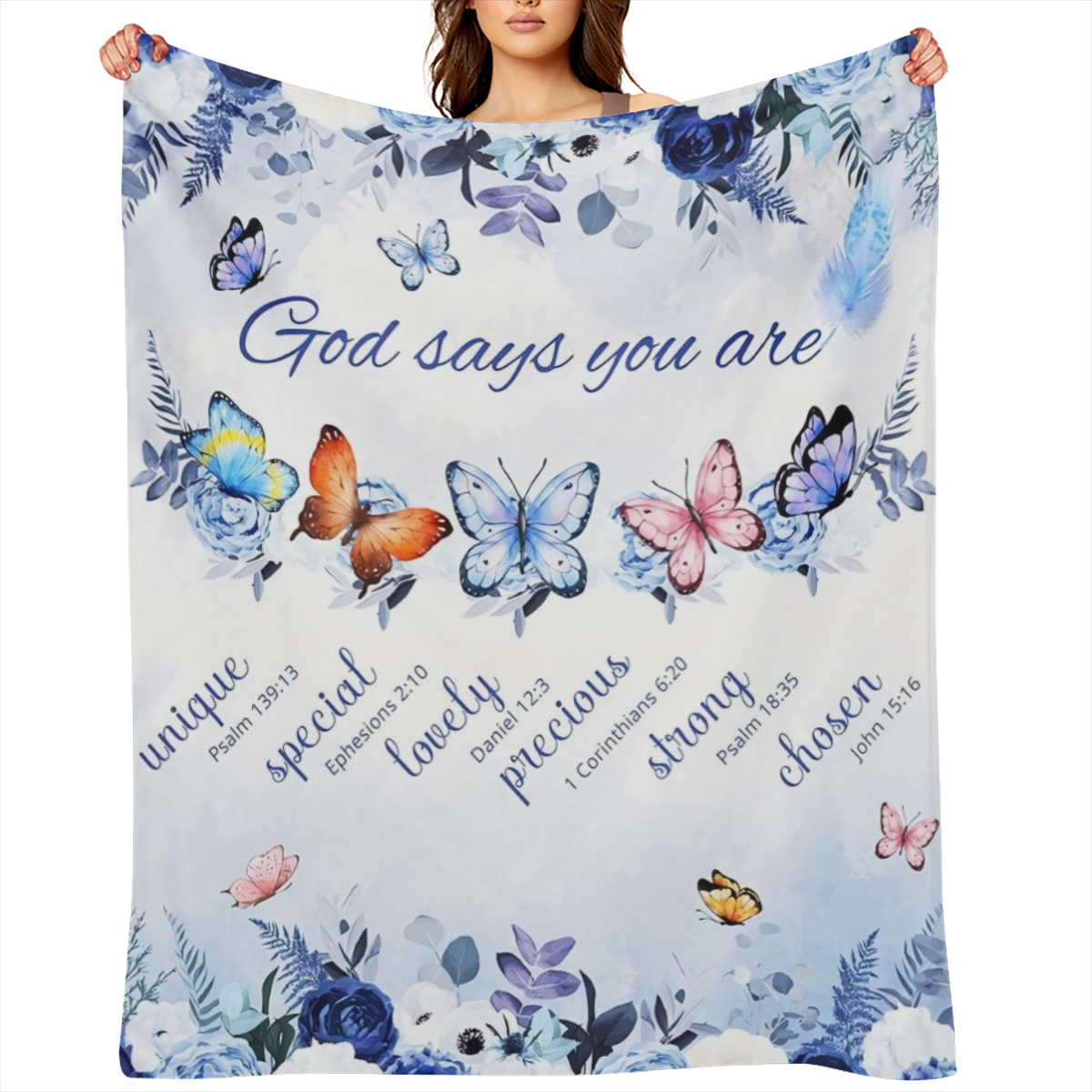 Christian Blanket for Women Blue Rose Butterfly Super Soft Religious Gift Blanket with Bible Verses and Inspirational Ideas Warm Plush Prayer Healing Blanket