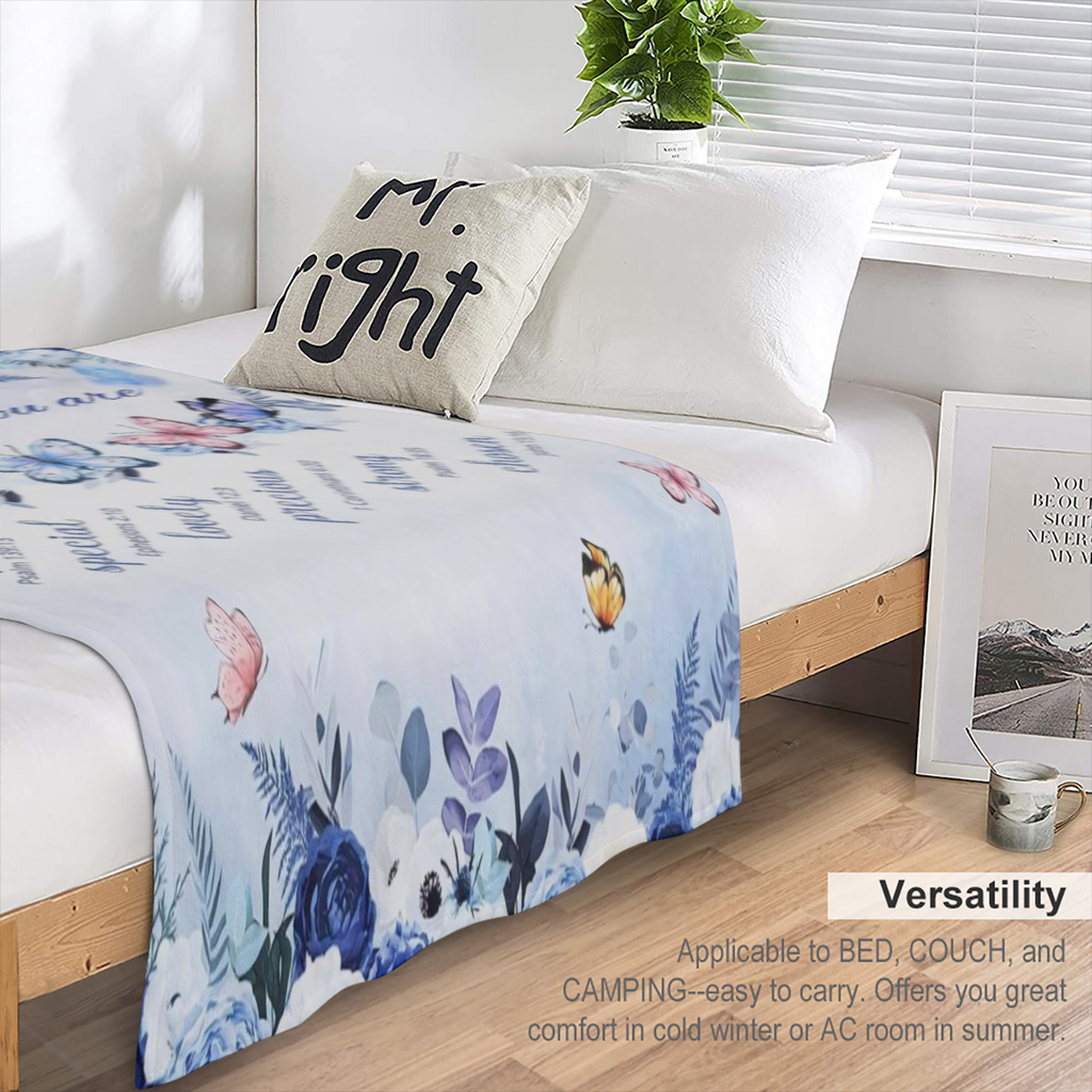 Christian Blanket for Women Blue Rose Butterfly Super Soft Religious Gift Blanket with Bible Verses and Inspirational Ideas Warm Plush Prayer Healing Blanket