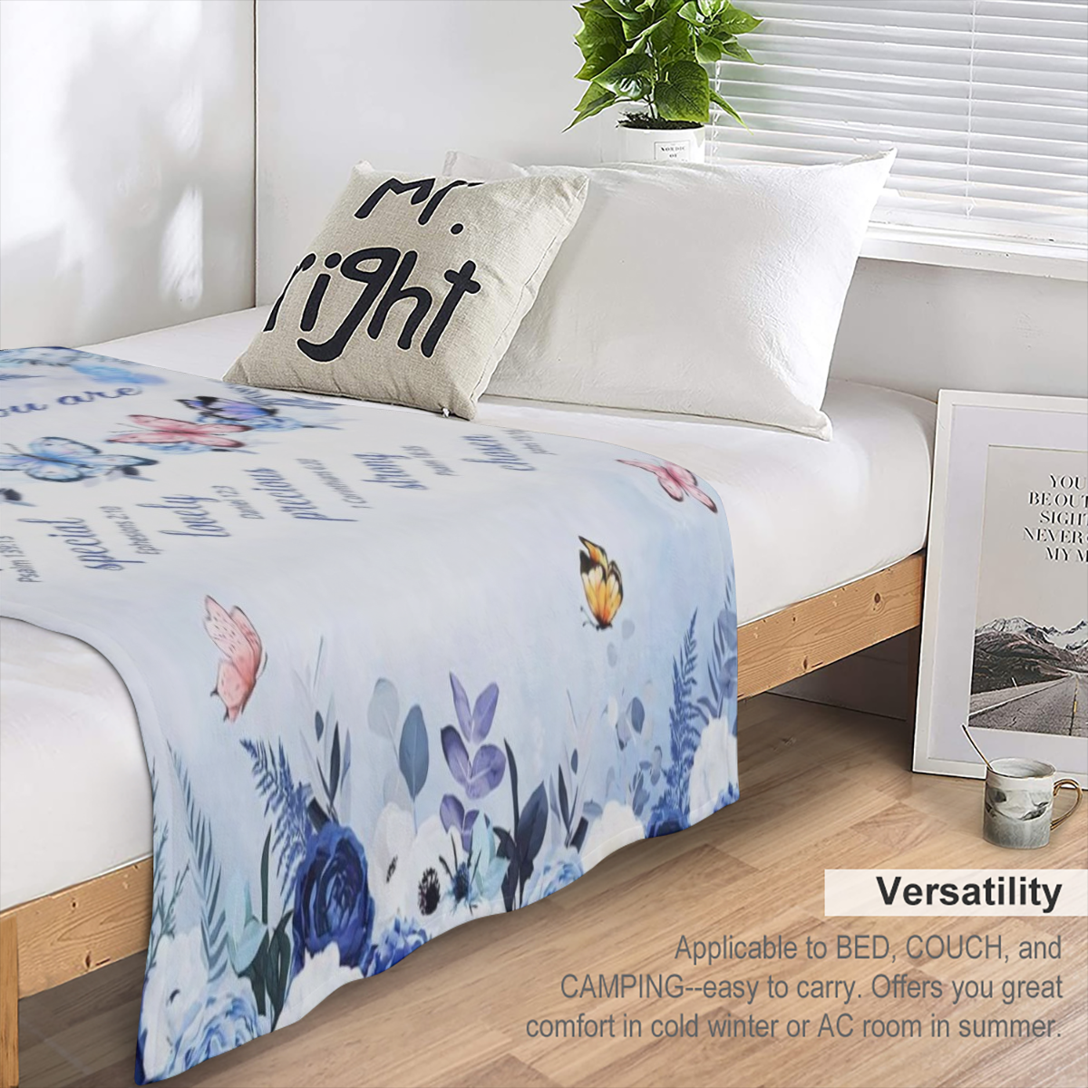 Christian Blanket for Women Blue Rose Butterfly Super Soft Religious Gift Blanket with Bible Verses and Inspirational Ideas Warm Plush Prayer Healing Blanket