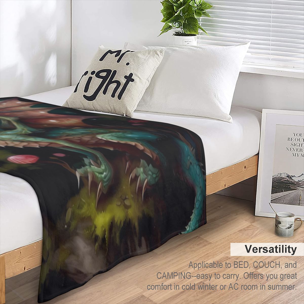 1 Cozy Fantasy Mushroom Print Flannel Blanket Soft Warm 100 Polyester Vibrant Purple with Whimsical Cartoon Design Perfect Gift for Friends Family Ideal for Naps Camping Travel Home Decor Travel Blank