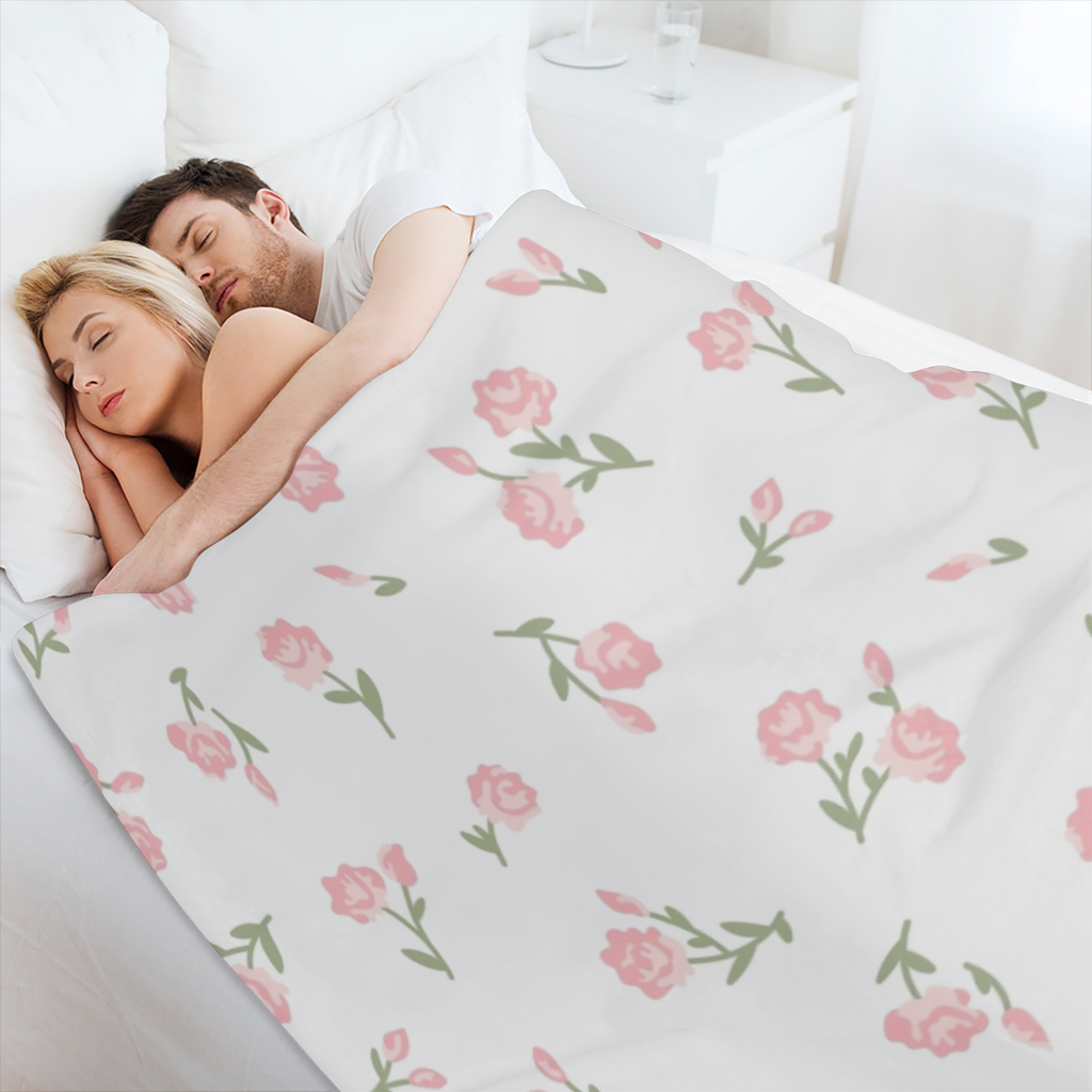 Cute Pink Small Piones Flowers Green Blanket Gifts, 280GSM Warmth Soft Flannel Blankets for Gilrs, Birthday Gifts for Her, Love Cute Pink Small Piones Flowers Green Throw Blankets Gifts for Him, Best