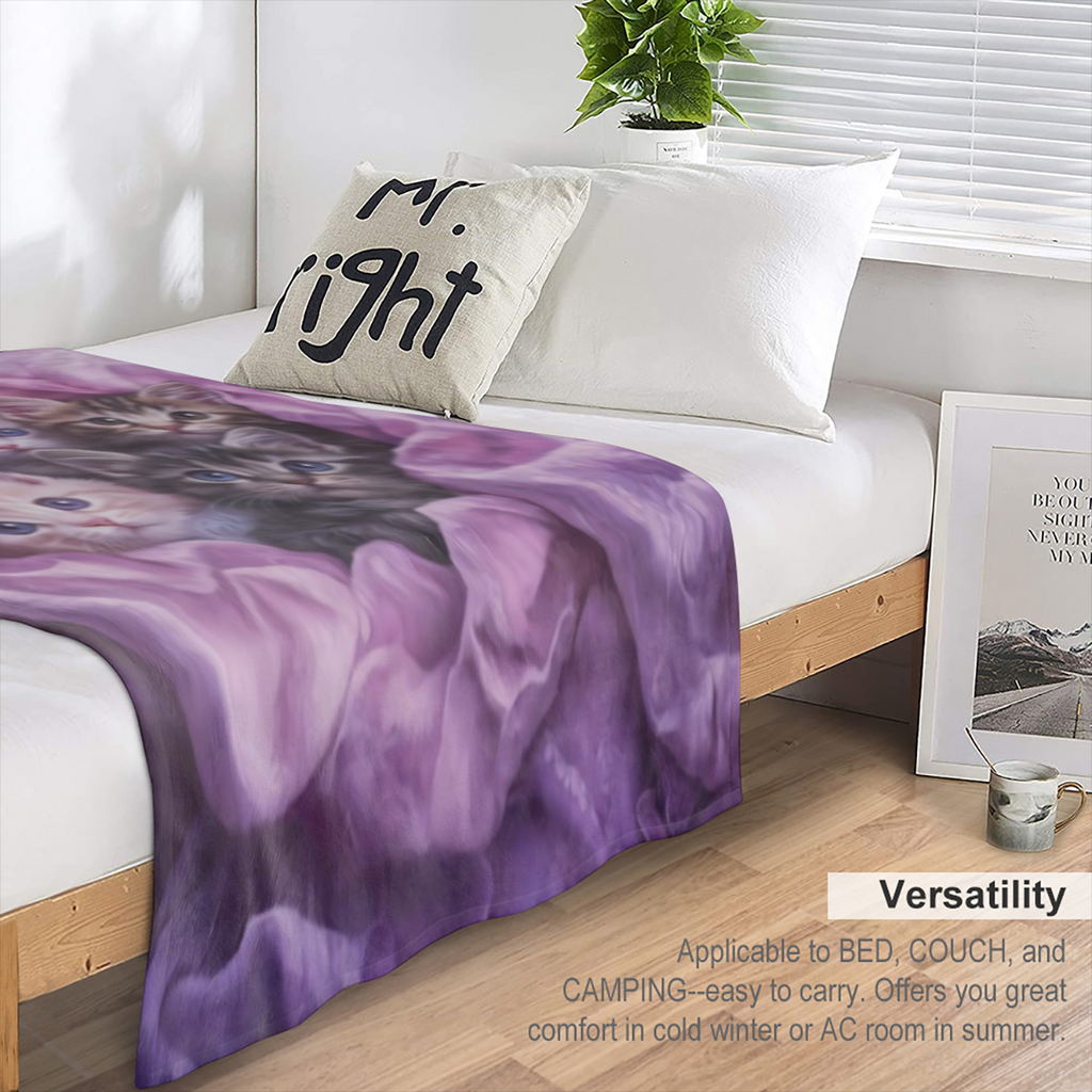 Cozy cat flannel blanket - soft, warm and versatile, perfect for sofas, beds, cars, offices, camping all seasons