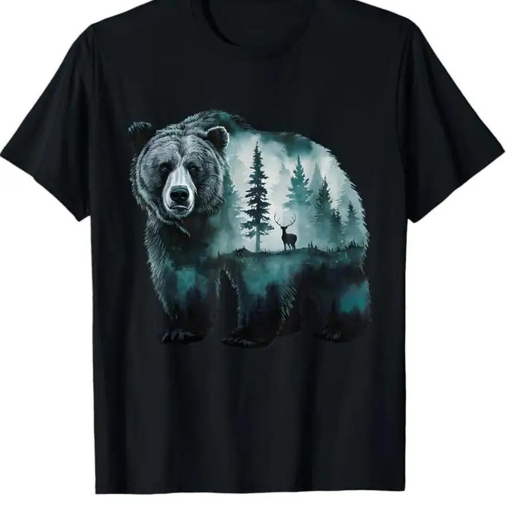 T-Shirt Homme en Coton Épais 180GSM Graphique Ours Noir