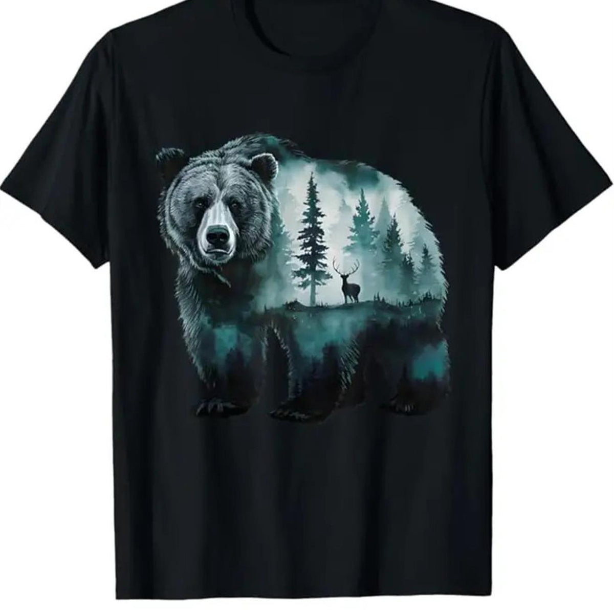 T-Shirt Homme en Coton Épais 180GSM Graphique Ours Noir