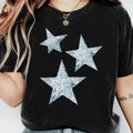 Three Five Pointed Stars Print T-Shirt Spring And Summer WomenS Clothing WomenS Wear Women's Cotton