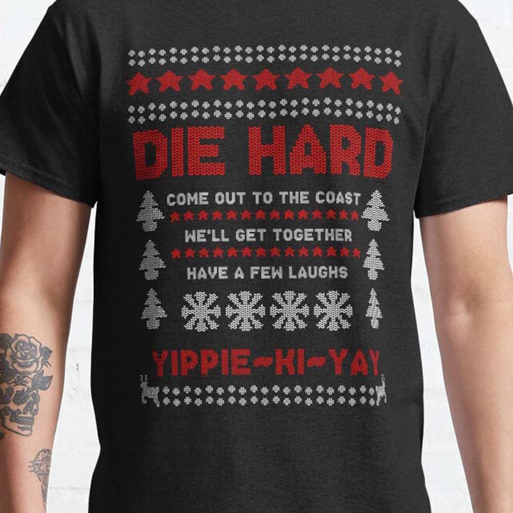 Men's Die Hard Movie Quote Christmas T-Shirt - Black Holiday Tee with Red Text, Regular Fit Cotton Shirt for Adults, Funny Gift for Die Hard Fans (Machine Washable) - Year-Round Casual Wear, Christmas Movie Shirt