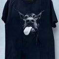 T-Shirt Streetwear Homme Noir avec Impression Visage de Chien Cool et Langue Sortie - Coupe Ample Respirant pour l'Été, T-Shirt Décontracté Col Rond pour Tenue Casual, Lavable en Machine Toutes Saisons