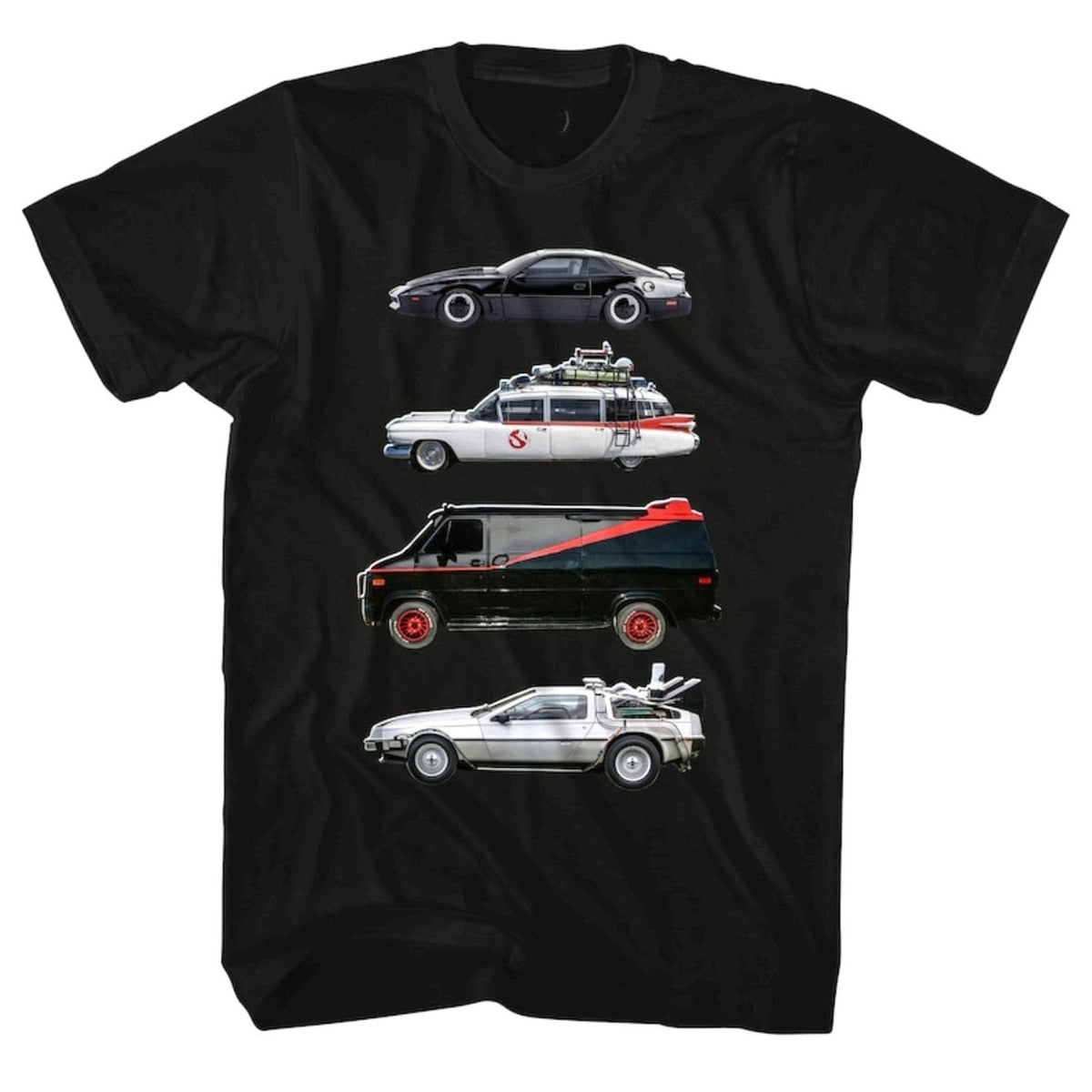 Men'S Retro Movie Car Pattern T-Shirt | Knight Rider KITT, Ghostbusters Ecto-1, Back to the Future DeLorean - Black Retro TV and Movie Shirt - Essential for 80s/90s Movie Fans, Birthday Gift, Theme Event - Comfortable Breathable Crew Neck Short Slee