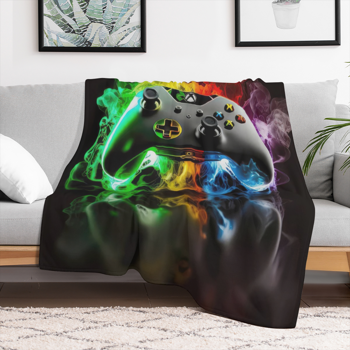 Flannel Throw Blanket Game Console Pattern Soft Game lover, Gift for Man