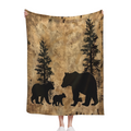 Minimalist Vintage Cabin Black Bear Blanket Gifts for Adults, Rustic Watercolor 70s Spring Forest Animal BearThrow Blanket for Family, Colorful Soft Fuzzy Blankets for Couch, Sofa Bed-280GSM