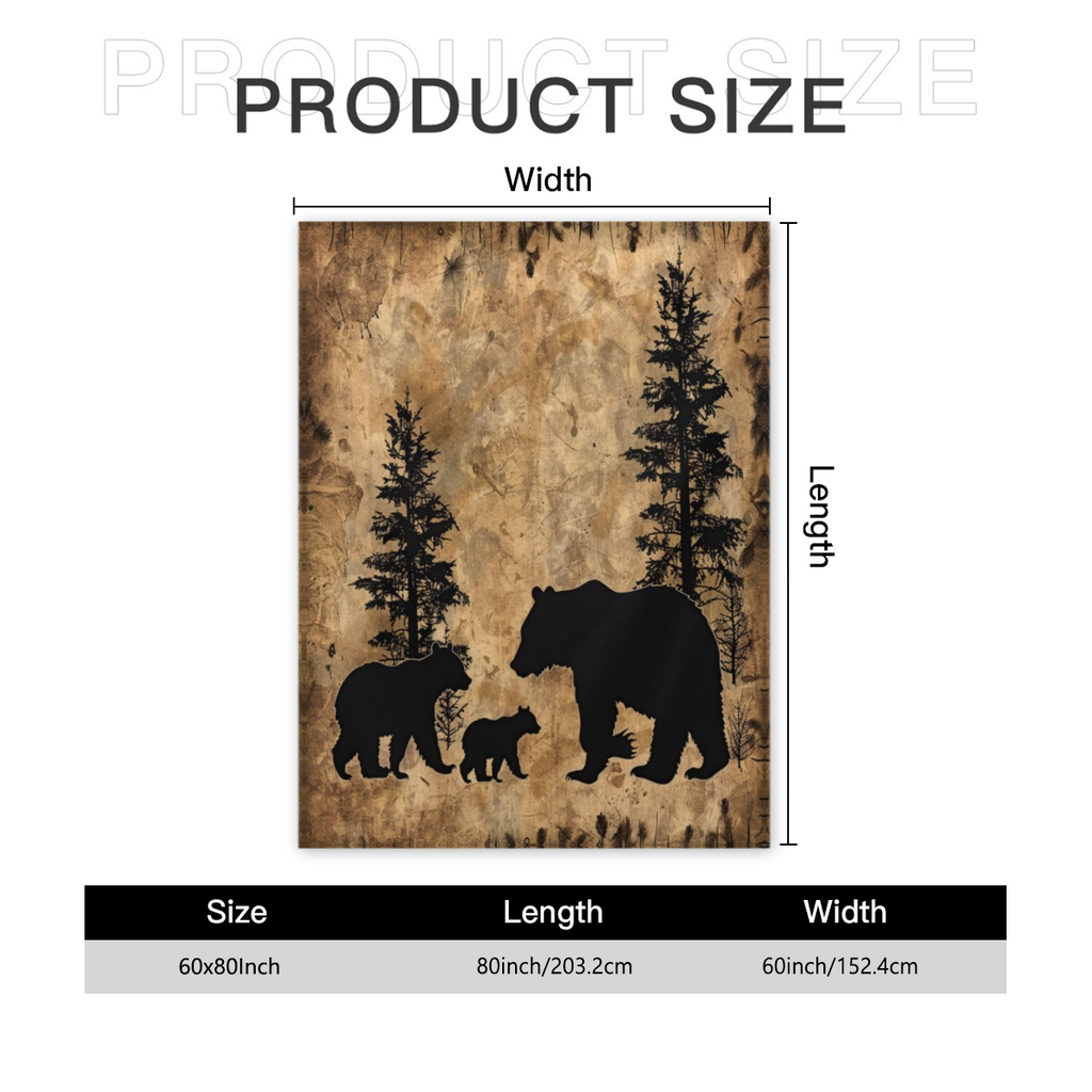 Minimalist Vintage Cabin Black Bear Blanket Gifts for Adults, Rustic Watercolor 70s Spring Forest Animal BearThrow Blanket for Family, Colorful Soft Fuzzy Blankets for Couch, Sofa Bed-280GSM