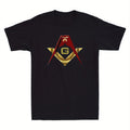 1pc Vintage Masonic Shriner Graphic Logo T-Shirt for Men - 100% Cotton 220gsm Regular Fit Short Sleeve Round Neck Casual Tee with Golden & Red Emblem Print, Machine Washable, All-Season Comfort - Black, Vintage T Shirts, Medium Elasticity Fabric
