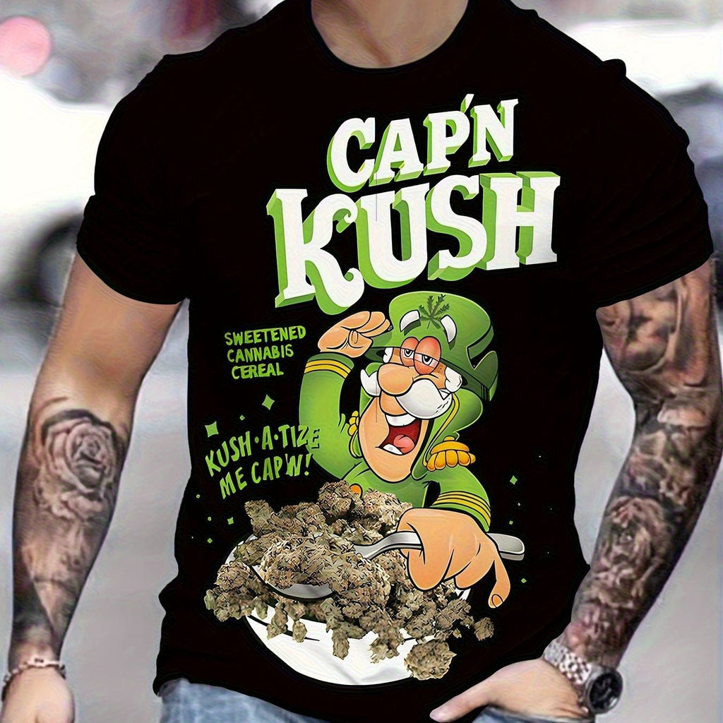 T-Shirt Homme Capn Kush Céréales Sucrées T-Shirt Graphique Drôle avec Logo Capn Kush et Céréales
