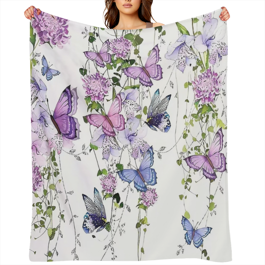 1pc Creative Flower And Butterfly Print Blanket, Contemporary Style Blanket, Soft And Comfortable Blanket, Travel Couch Bed Blanket, Office Home Decoration, Birthday Gift Blanket, For Boys, Girls, Adu