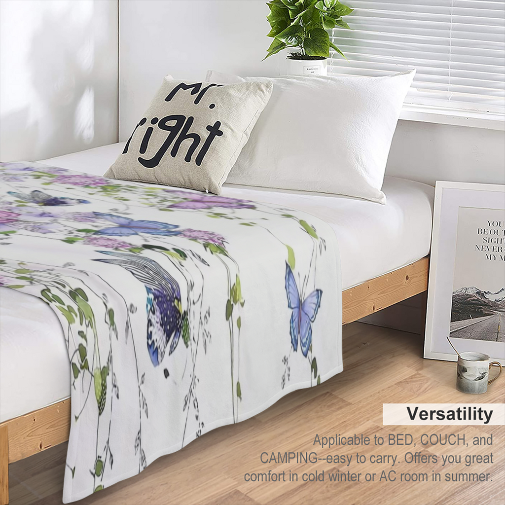 1pc Creative Flower And Butterfly Print Blanket, Contemporary Style Blanket, Soft And Comfortable Blanket, Travel Couch Bed Blanket, Office Home Decoration, Birthday Gift Blanket, For Boys, Girls, Adu