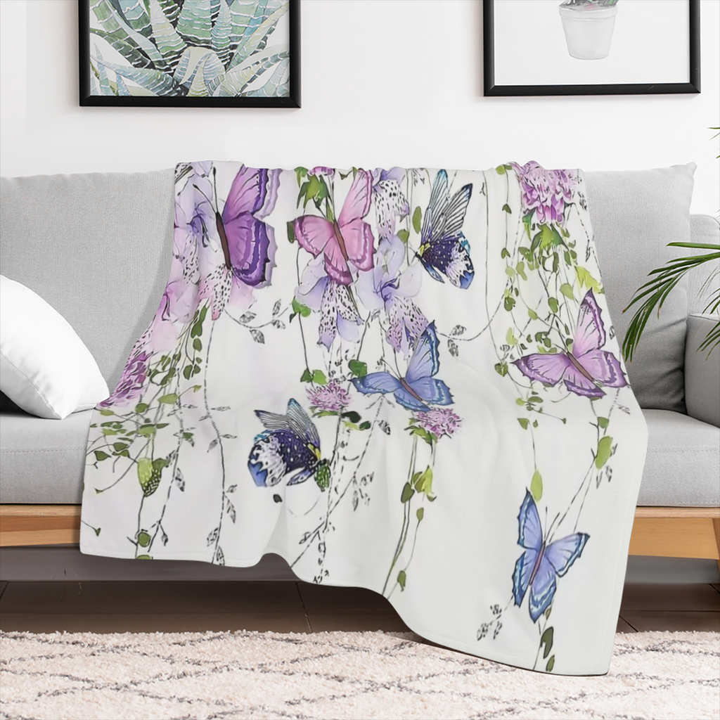 1pc Creative Flower And Butterfly Print Blanket, Contemporary Style Blanket, Soft And Comfortable Blanket, Travel Couch Bed Blanket, Office Home Decoration, Birthday Gift Blanket, For Boys, Girls, Adu