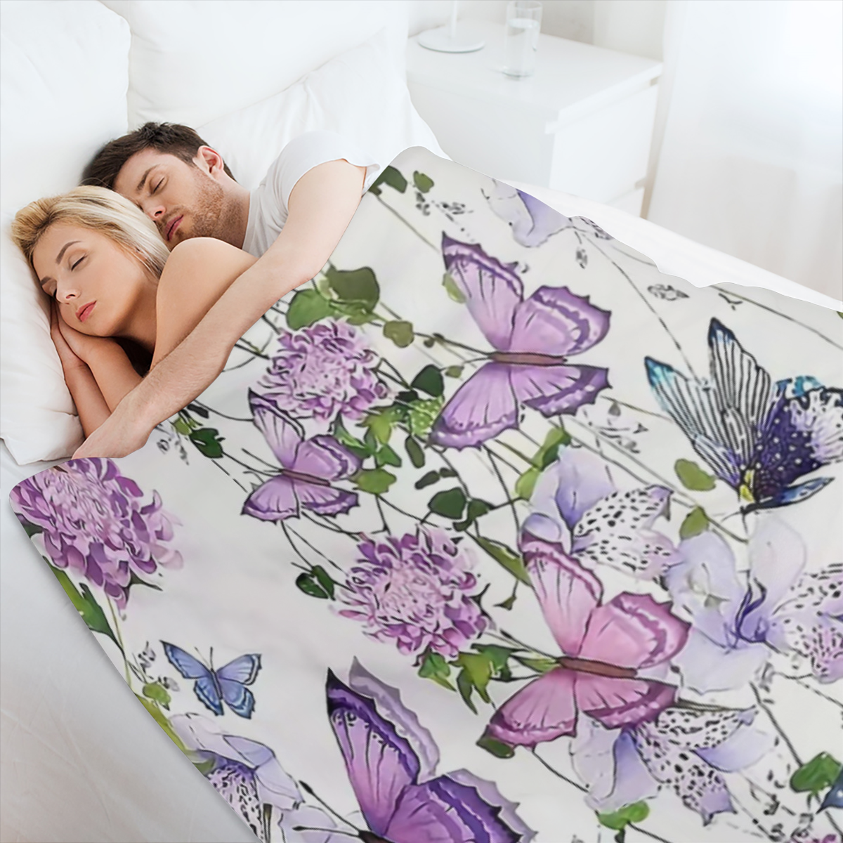1pc Creative Flower And Butterfly Print Blanket, Contemporary Style Blanket, Soft And Comfortable Blanket, Travel Couch Bed Blanket, Office Home Decoration, Birthday Gift Blanket, For Boys, Girls, Adu
