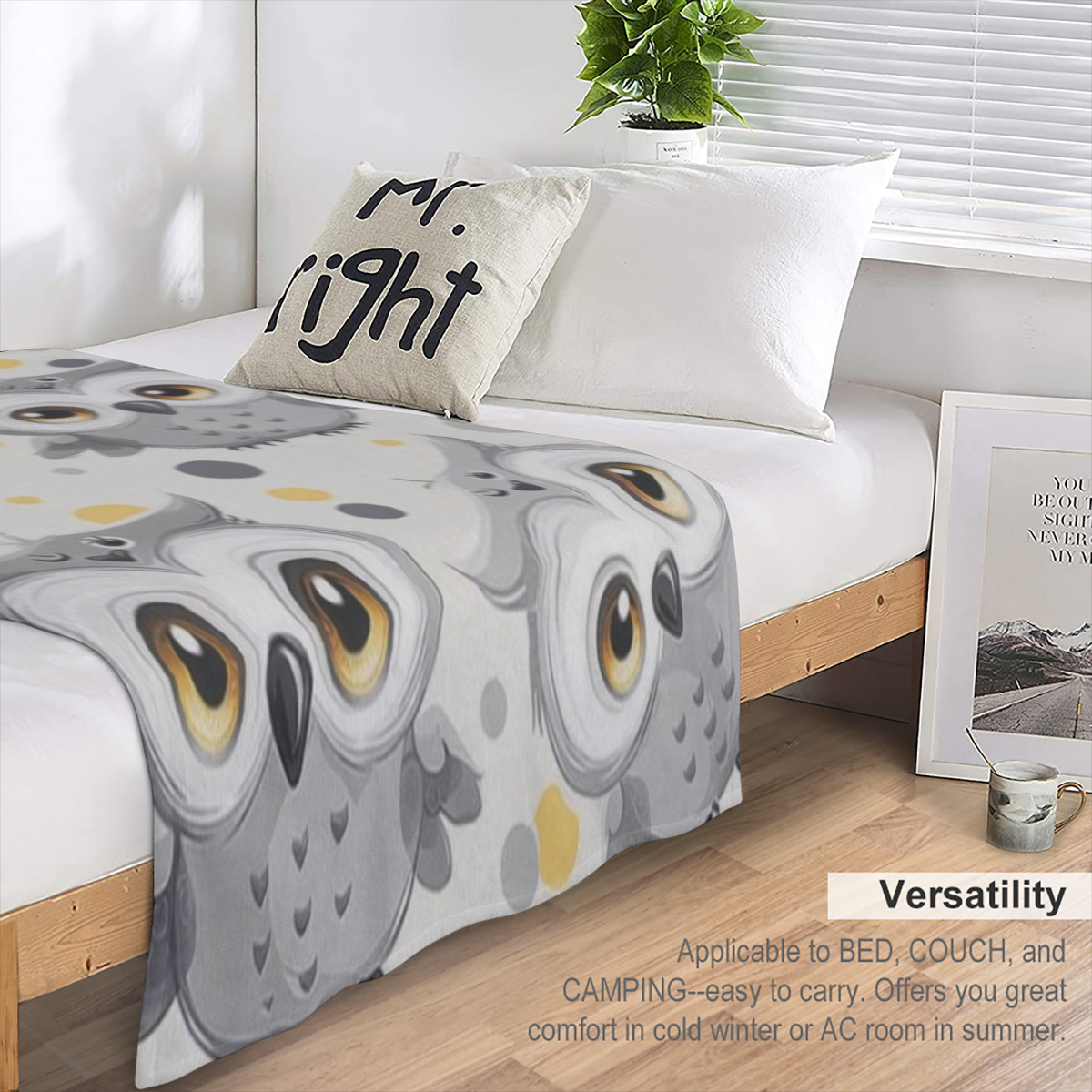 Animal Cartoon Owls Cute Printed Thickened Blanket 50x60 inch Cute Warm Flannel Throw Blankets for Bed Couch Sofa Office, 280GSM CozyFlannel MultiSizes, 4 Sizes Available (30x40in/ 40x50in/ 50x60in/ 6