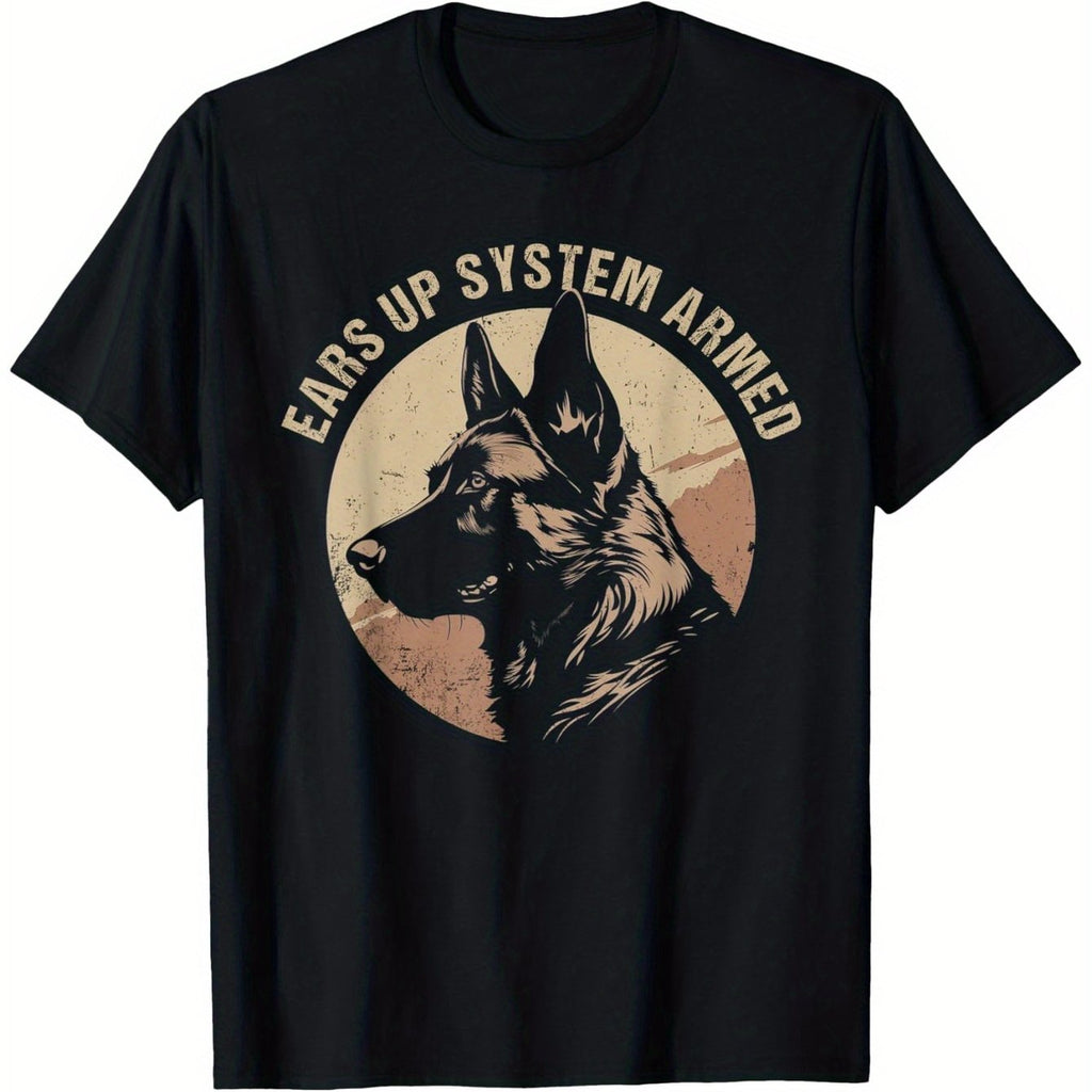 Men's German Shepherd Dog T-Shirt with 'Ears Up System Armed' Print