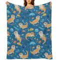 Cute Otter Blanket Sea Life Blue Throw Blankets Women & Marine Life Lovers, Lightweight Soft Fleece Cozy for Sofa Couch Bed Room Ocean- Themed Decor