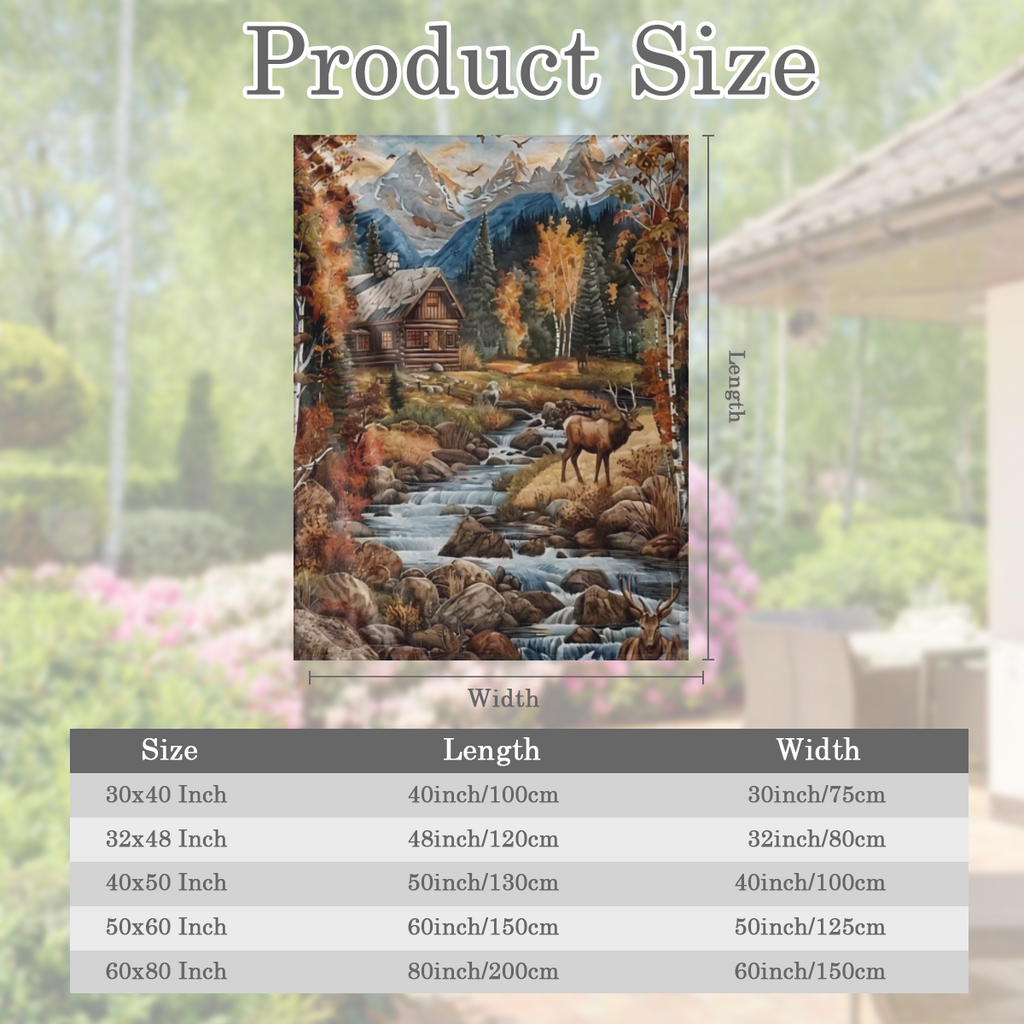 1 blanket, vintage Fall Forest Foothills Elk Log Cabin Stream print blanket, warm and comfortable soft blanket, suitable for sofa bed car office velvet room camping trip, gift blanket for all seasons