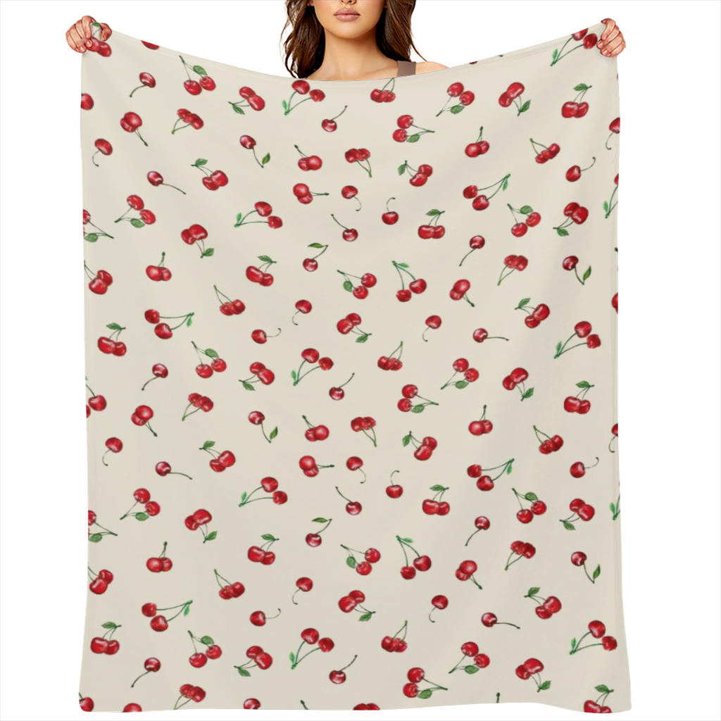 Cherry Series Printed Flannel Blanket - Digital Printing, All- season Multipurpose Sports Style Knit Bedding - Soft and Lightweight Gift, Suitable for Sofa, Travel, Camping, Lunch Break, Home